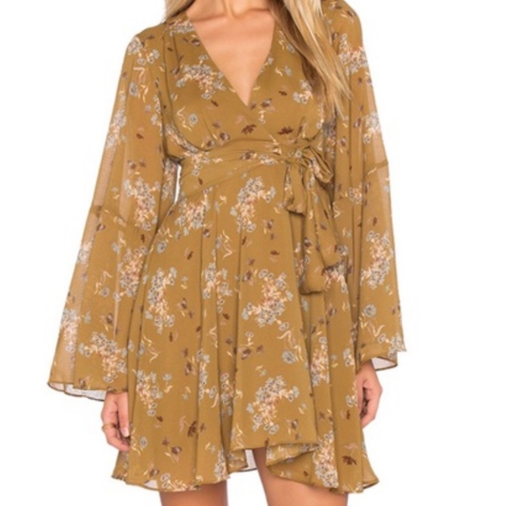 Free people mustard floral bell sleeve dress